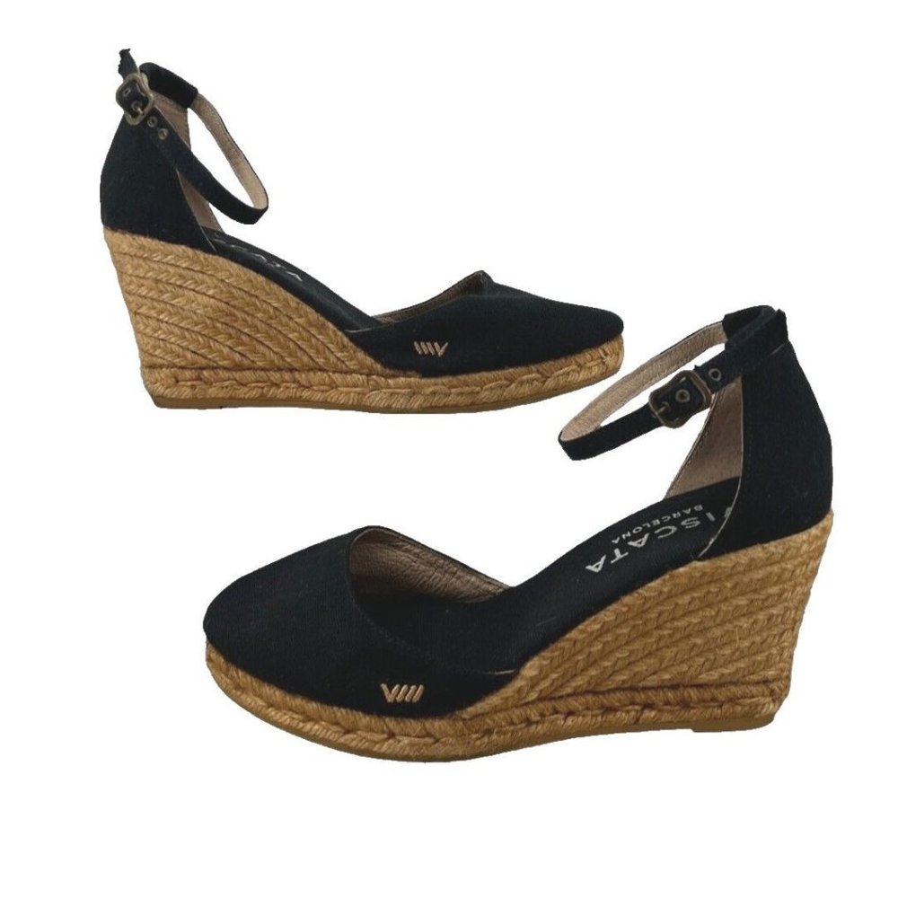 VISCATA  Estartit Canvas Espadrille Wedge  Ankle-Strap- Jute/Black- Size 41 - Picture 3 of 7